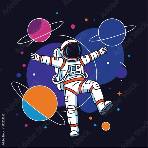 Astronaut in Space Suit Floating Freely.