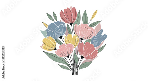 Colorful bouquet of tulips and spring flowers illustration