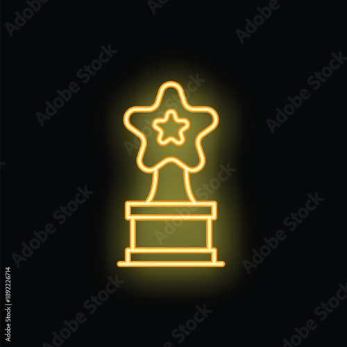 Neon trophy glowing on a black background, representing winning and success