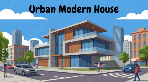 urban house integrated into a city environment, showcasing smart design, efficient space usage, and modern metropolitan lifestyle
