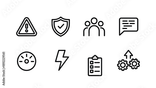 A collection of minimalist line icons representing various concepts and systems