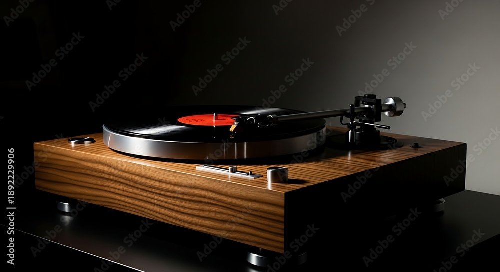 Obraz premium Dim Light on Vinyl Record Player Design