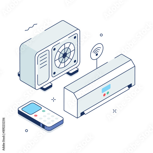 An editable isometric illustration of smart air conditioning system