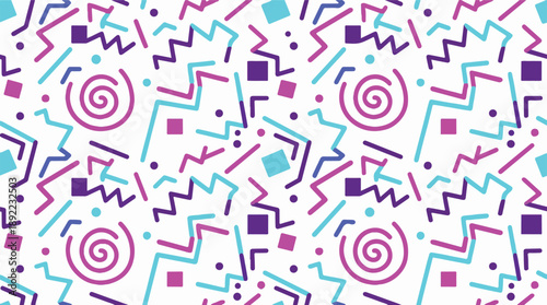 Vibrant retro 80s 90s style geometric abstract seamless pattern