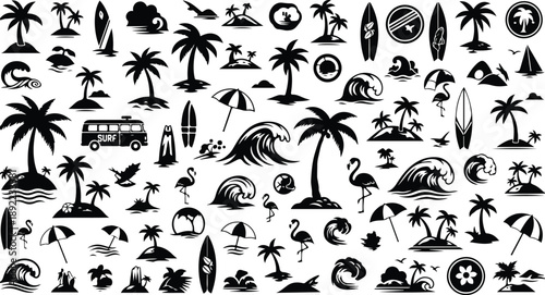 Tropical vacation icons and symbols