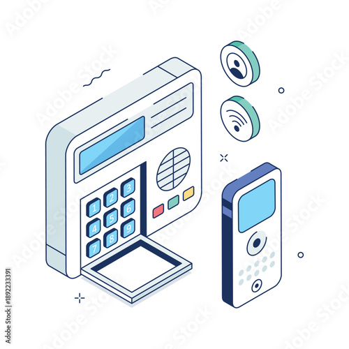 A modern isometric illustration of smart intercom communication