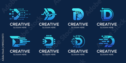 Letter D Technology Logo Set, Digital Data and Connection Concept