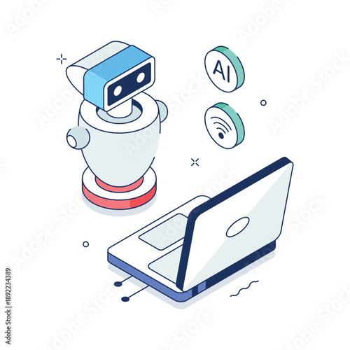 An amazing isometric illustration of smart robot assistant technology
