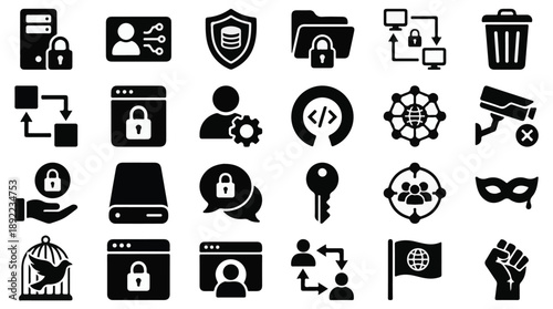Cybersecurity, Data Privacy, and Internet Protection Icons Set