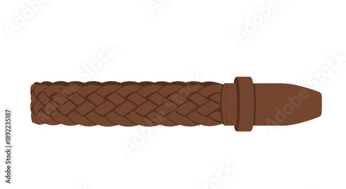 Brown braided belt with intricate weave pattern isolated on white background, showcasing detailed texture and craftsmanship in a minimalist style