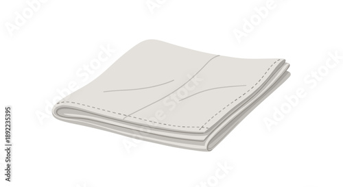 Creased white napkin with subtle folds isolated on a clean white background, showcasing texture and simplicity in a minimalist composition