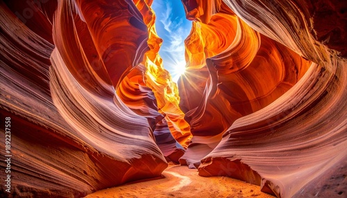 Breathtaking Sunlight and Swirling Sandstone Walls inside Lower Antelope Canyon, Arizona.