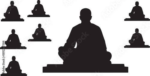 Silhouette of a man meditating in various serene poses