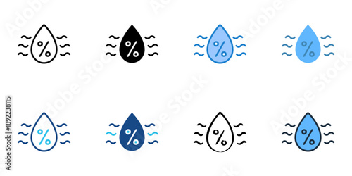 Humidity icons set multiple style collection. Editable stroke 
