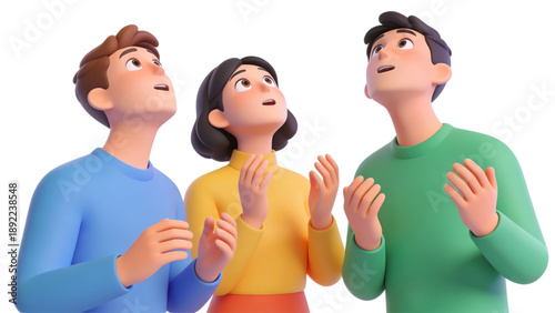 A smiling group of young friends and diverse people including a happy woman and boy holding hands together as a family to show love and friendship in a joyful relationship