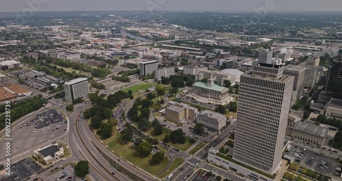 Wallpaper Mural Nashville Tennessee Aerial v74 flyover downtown area capturing State Capitol Building, Municipal Auditorium and East Bank cityscape across Cumberland river - Shot with Inspire 3 8k - Sept 21st 2023 Torontodigital.ca
