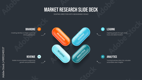 Creative Review 4 Option Diagram Frame Template. Advertising Solution Four Element Infographic Slideshow Design. Consulting Showcase Slide Layout Vector Illustration.