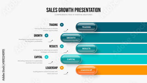 Project Briefing Five Step Diagram Slide Template. Service Performance Presentation Layout Vector Illustration. Corporate Profile 5 Element Infographic Frame Design.