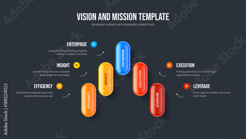 Professional Briefing Presentation Layout Vector Illustration. Marketing Showcase 5 Option Diagram Slideshow Template. Corporate Visualization Five Step Infographic Frame Design.