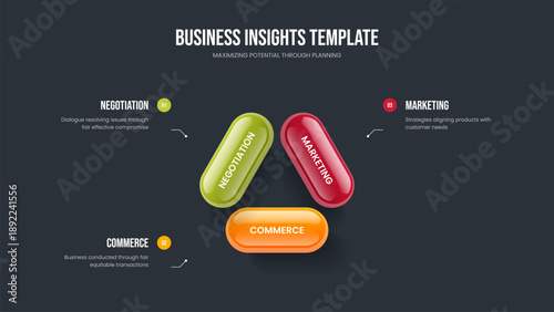 Company Review 3 Step Infographic Presentation Design. Enterprise Solution Three Element Diagram Slideshow Template. Corporate Profile Frame Layout Vector Illustration.