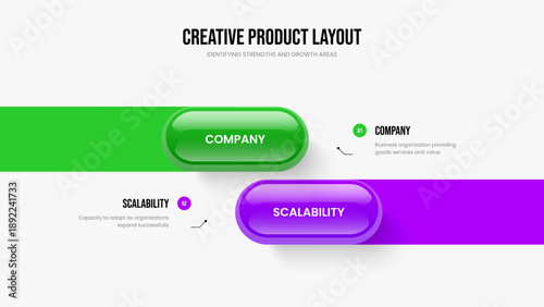 Marketing Report Two Element Diagram Slide Layout. Consulting Introduction Frame Design Vector Illustration. Creative Performance 2 Option Infographic Presentation Template.