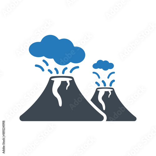 Volcano solid icon. Volcano eruption with lava and smoke icon