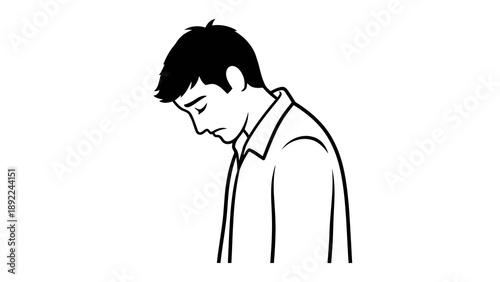 Man looking down with sad expression