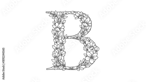 Floral letter b illustration on white background