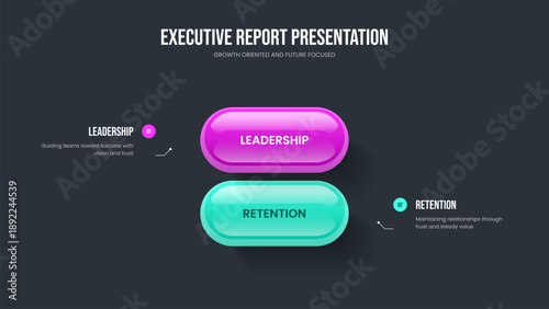 Service Showcase Two Step Diagram Slideshow Layout. Market Campaign 2 Option Infographic Slide Design. Company Growth Frame Template Vector Illustration.