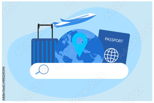 Searching flight tickets online and booking application vector illustration