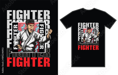 Vintage Martial Arts Karate Fighter T-Shirt Design - MMA Warrior Streetwear Graphic and Urban Style