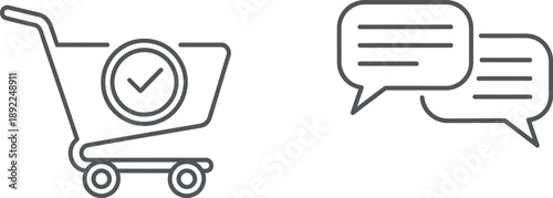 Shopping cart with checkmark and speech bubbles