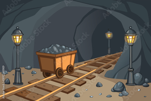 Mine Cart Rails Rocky Cavern