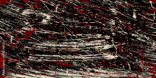 Background texture photo of old iron table with black white and red color shot by mobile phone top view close vignetted, punk agressive awsome cool rebel damage chaos blood dirty mess feeling picture