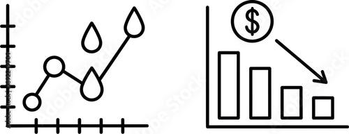 Financial graphs showing trends and decline