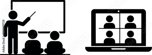 Online class and offline class illustration