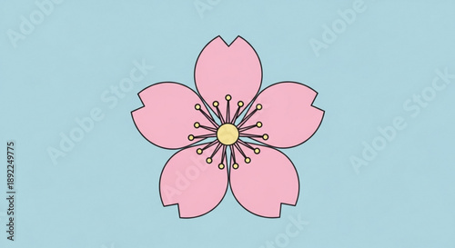 Pink Flower Illustration on Blue Background