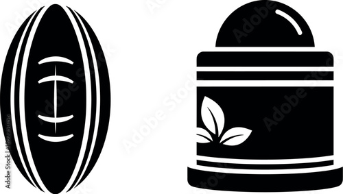 Rugby ball and coffee bean container illustration