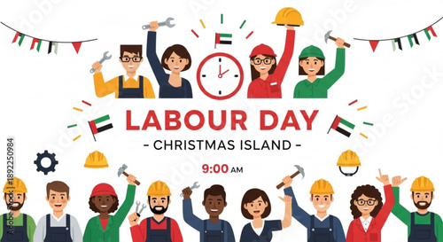 Labour day celebration on christmas island with diverse workers