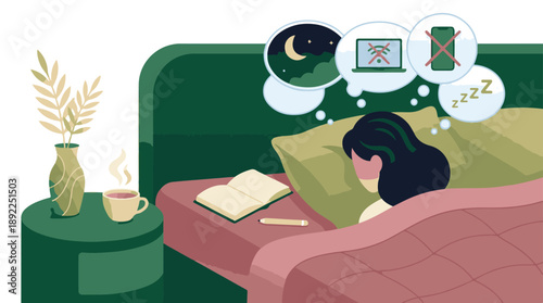 Woman practicing digital detox and healthy bedtime routine for better sleep