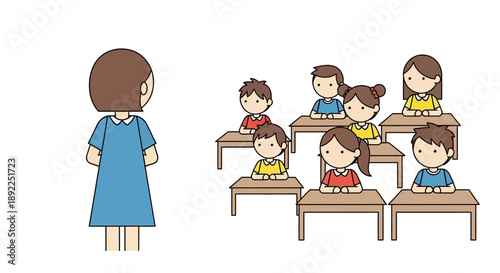 Illustrative concept of a dedicated teacher actively engaging with a group of diverse students in a classroom setting, emphasizing collaborative learning and educational development