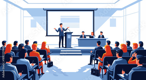 Presentation in a Conference Room with Speaker Addressing Audience
