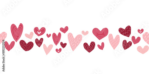  Border Sweet hearts.  Seamless pattern. Romantic stripe pattern with hand drawn hearts for wedding or Valentines Day designs. Vector graphic