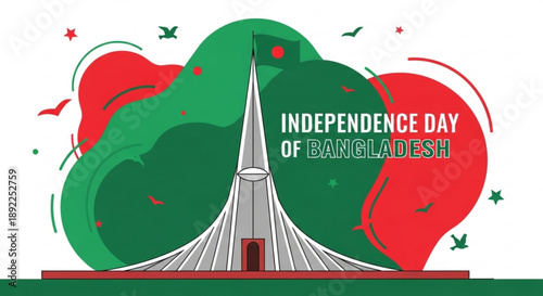 Independence day of bangladesh celebration with iconic monument and national flag colors