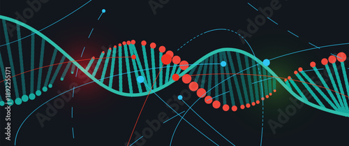 Futuristic scientific hexagons structure, DNA strands, connected neural web