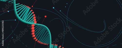 Futuristic scientific hexagons structure, DNA strands, connected neural web