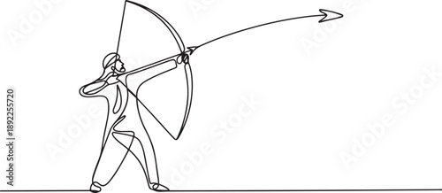 Single continuous line drawing strong Arabian businessman throwing rising up arrow to achieve goal. one line Art icon drawing vector