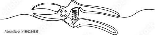 Continuous one line drawing of secateurs plant equipment. one line Art icon drawing vector