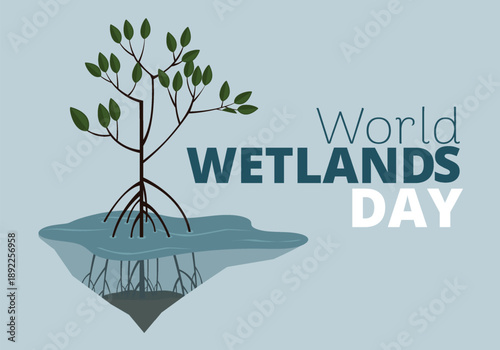 World Wetlands Day. vector illustration of mangrove trees with hanging roots