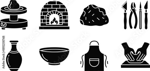 Black and white icons of kitchen and cooking related objects